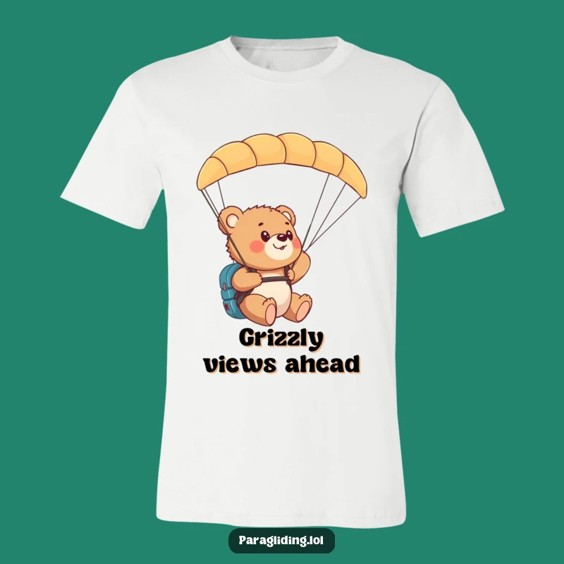 Funny Bear Cub Paragliding T-Shirt: Adventure Tee with Amazed Cub