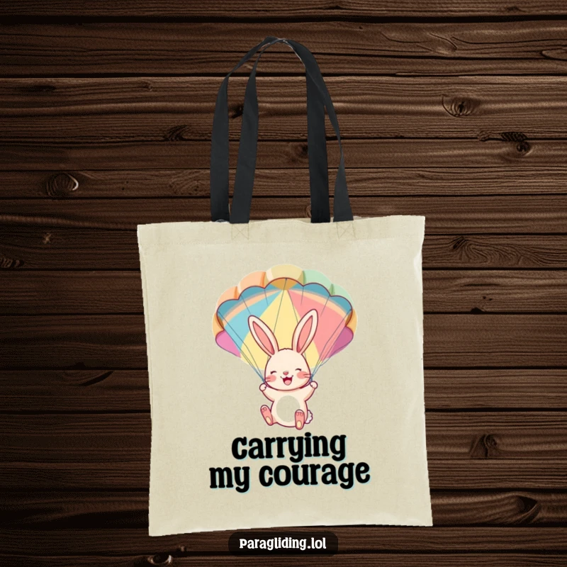 Funny tote bag: A cheerful bunny joyfully dangling from a colorful parachute. A charming and humorous accessory for everyday use.